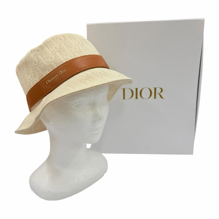 極美品◇Christian Dior クリスチャンディオール CPB06132ECOB Teddy-D オブリーク ボブハット コットン100％ レザー使い 帽子 58 正規品