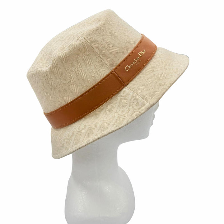 極美品◇Christian Dior クリスチャンディオール CPB06132ECOB Teddy-D オブリーク ボブハット コットン100％ レザー使い 帽子 58 正規品