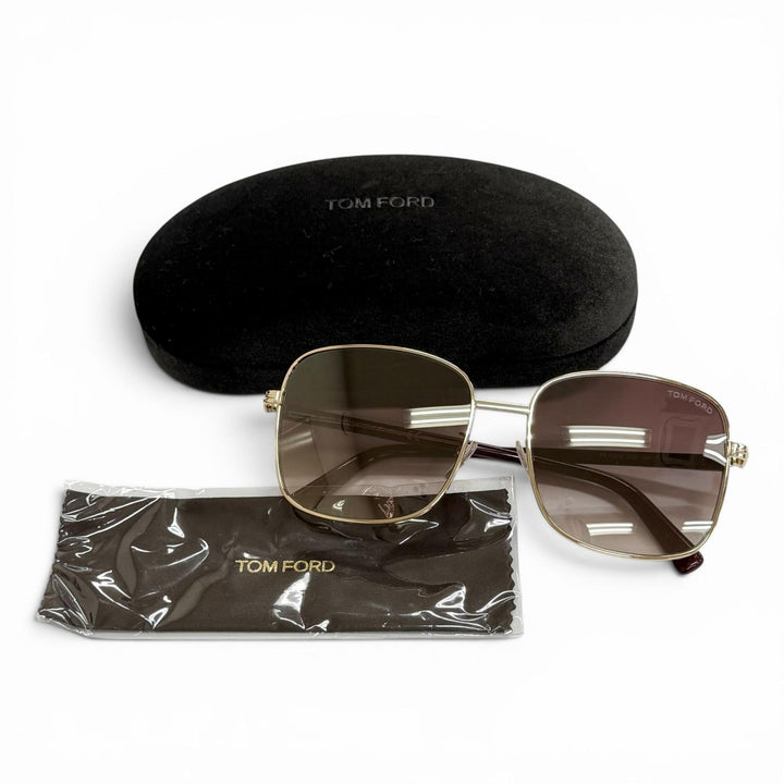 未使用△TOM FORD トムフォード TF722-K スクエア サングラス ゴールド ボルドー レンズ：ブラウングラデーション 59□17 145 デモレンズ