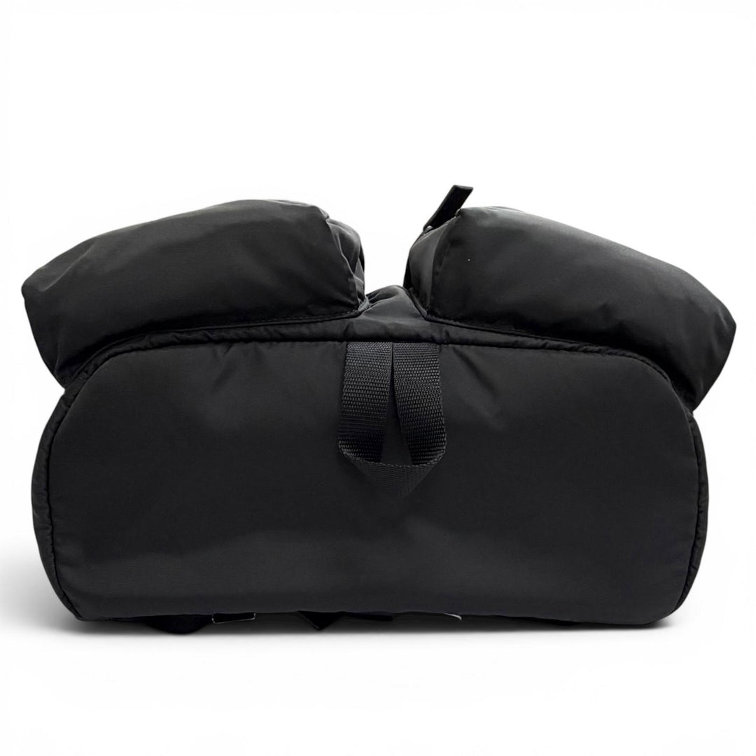 極美品△PRADA プラダ 2VZ019 トライアングルロゴ Re-Nylon レザー使い リュックサック デイパック ブラック 定価616000円 保存袋付き