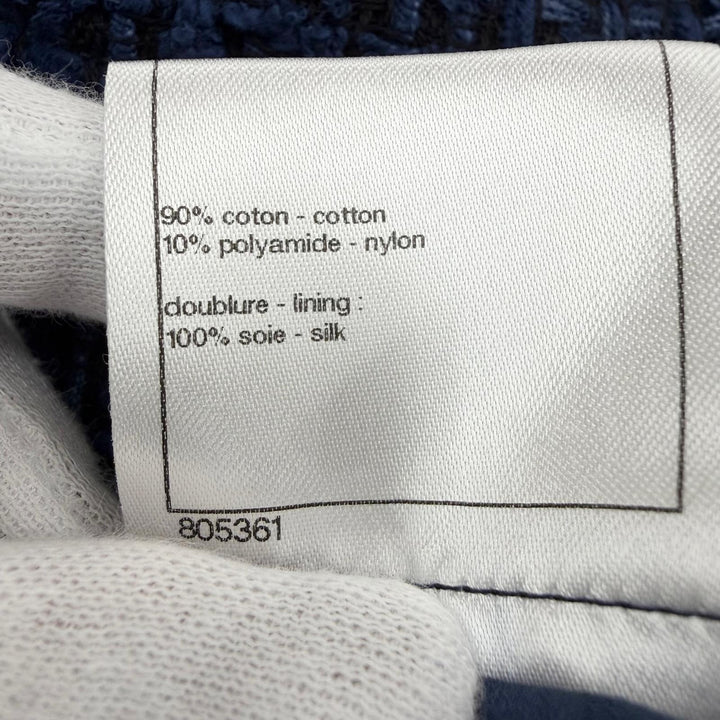 極美品☆CHANEL シャネル P45580 ココマークボタン ツイードジャケット ノーカラージャケット ネイビー 36 フランス製 正規品 レディース