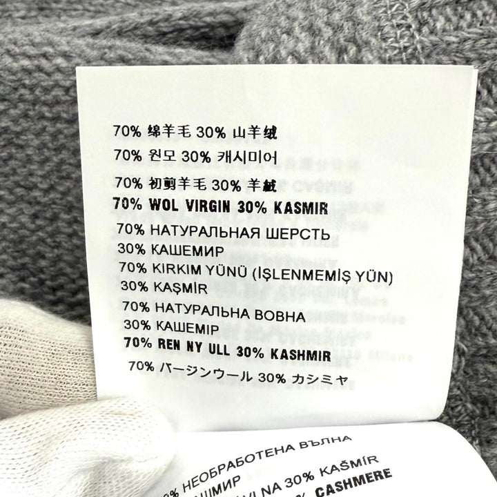 美品★PRADA プラダ P24G1V ロゴ カシミヤ ウール クルーネック セーター フロントロゴ セーター グレー 42 イタリア製 正規品