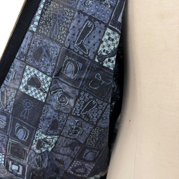 良品▼HERMES エルメス コットン100% ニット 総柄切り替え ジップアップ ブルゾン ジャケット ネイビー XL イタリア製 メンズ