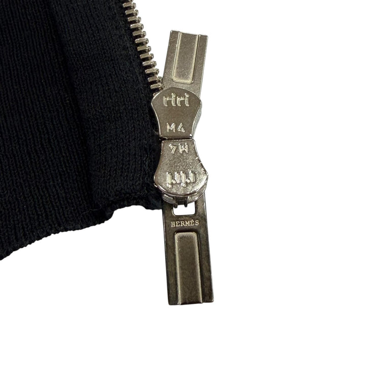 良品▼HERMES エルメス コットン100% ニット 総柄切り替え ジップアップ ブルゾン ジャケット ネイビー XL イタリア製 メンズ