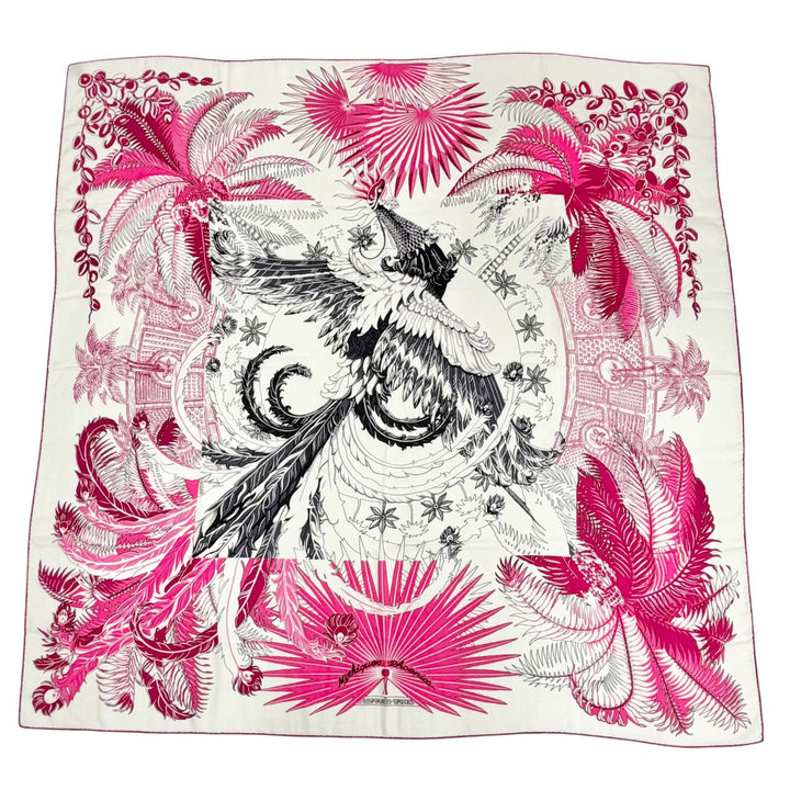 極美品△HERMES エルメス Mythiques phoenix 不死鳥の神話 カシミヤ シルク カレジェアン カレ140 スカーフ ピンク系 フランス製 箱付き