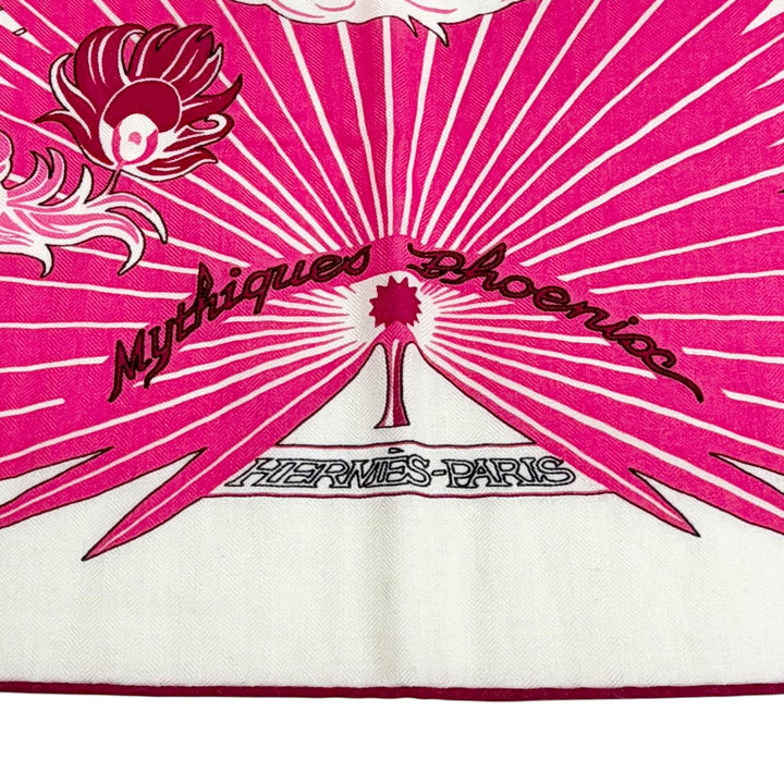 極美品△HERMES エルメス Mythiques phoenix 不死鳥の神話 カシミヤ シルク カレジェアン カレ140 スカーフ ピンク系 フランス製 箱付き