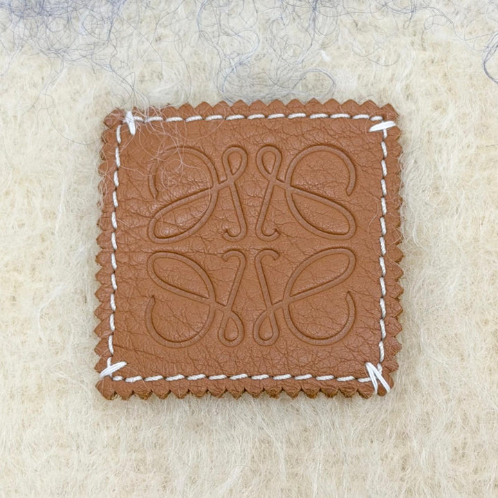 美品△LOEWE ロエベ ウール モヘア アナグラムレザーパッチ ボーダー フリンジ ロング マフラー アイボリー マルチカラー 正規品