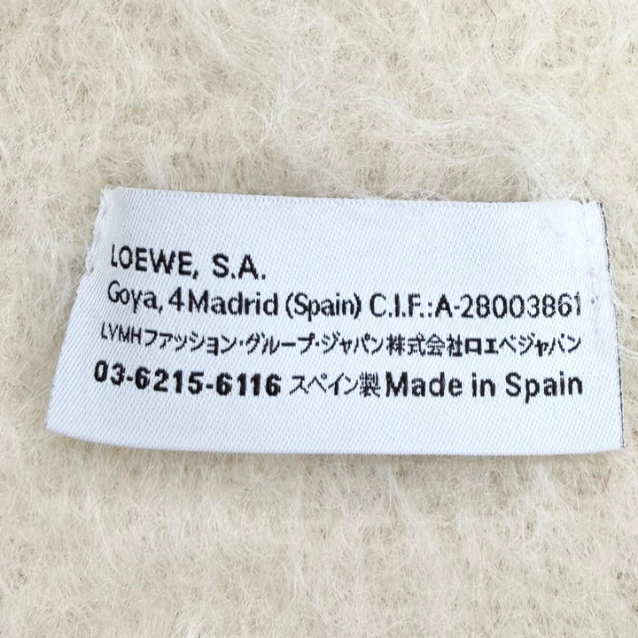 美品△LOEWE ロエベ ウール モヘア アナグラムレザーパッチ ボーダー フリンジ ロング マフラー アイボリー マルチカラー 正規品