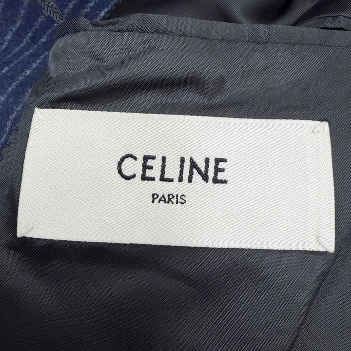 未使用品☆CELINE セリーヌ 2V98E920C ウール100％ ストライプ柄 ピークドラペル ダブル テーラードジャケット ネイビー 34 正規品