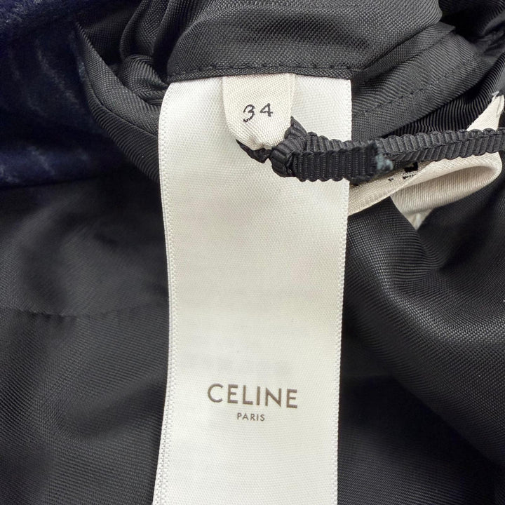 未使用品☆CELINE セリーヌ 2V98E920C ウール100％ ストライプ柄 ピークドラペル ダブル テーラードジャケット ネイビー 34 正規品
