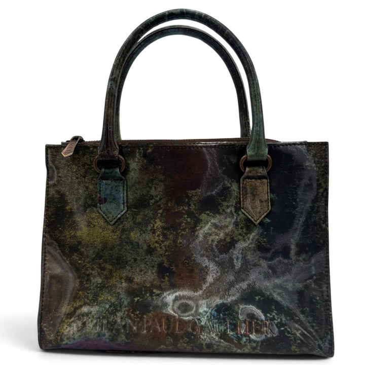 極美品☆JEAN-PAUL GAULTIER ジャンポールゴルチエ ロゴデザイン ロゴZIP Vサイバー ハンドバッグ グリーン系 レディース