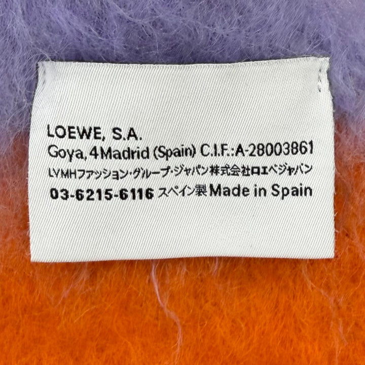 美品★LOEWE ロエベ モヘア ウール混 アナグラムレザーパッチ ボーダー フリンジ マフラー マルチ スペイン製 正規品 レディース
