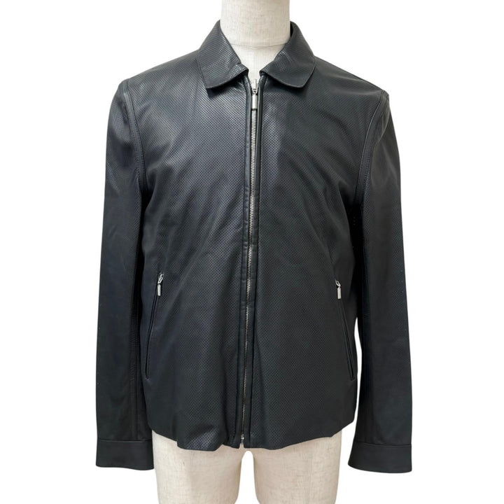 美品□Brioni ブリオーニ 羊革 シルク リバーシブル ブルゾンジャケット レザージャケット チャコールグレー 50 イタリア製 正規品
