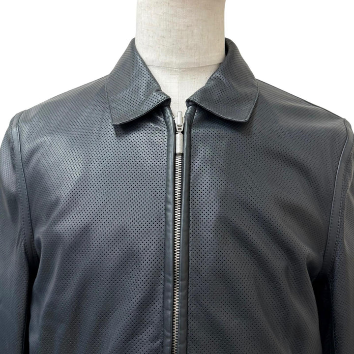 美品□Brioni ブリオーニ 羊革 シルク リバーシブル ブルゾンジャケット レザージャケット チャコールグレー 50 イタリア製 正規品
