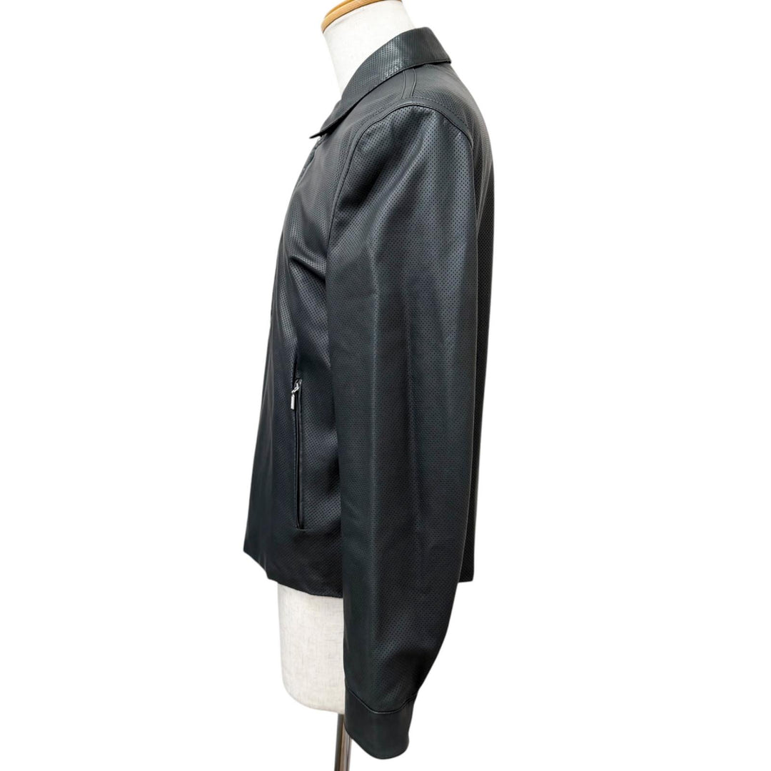 美品□Brioni ブリオーニ 羊革 シルク リバーシブル ブルゾンジャケット レザージャケット チャコールグレー 50 イタリア製 正規品