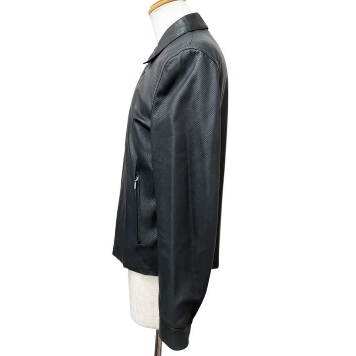 美品□Brioni ブリオーニ 羊革 シルク リバーシブル ブルゾンジャケット レザージャケット チャコールグレー 50 イタリア製 正規品