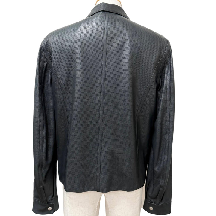 美品□Brioni ブリオーニ 羊革 シルク リバーシブル ブルゾンジャケット レザージャケット チャコールグレー 50 イタリア製 正規品