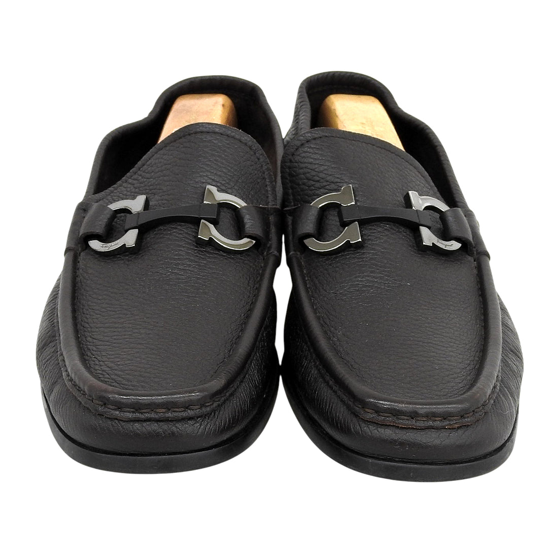 【ドンドン見直し】美品▲Salvatore Ferragamo サルヴァトーレフェラガモ ダブルガンチーニ Uモカ レザー ローファー 7.5 伊製 メンズ