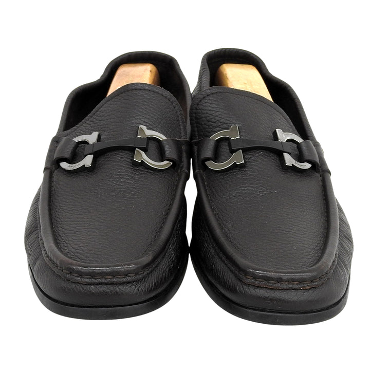 【ドンドン見直し】美品▲Salvatore Ferragamo サルヴァトーレフェラガモ ダブルガンチーニ Uモカ レザー ローファー 7.5 伊製 メンズ