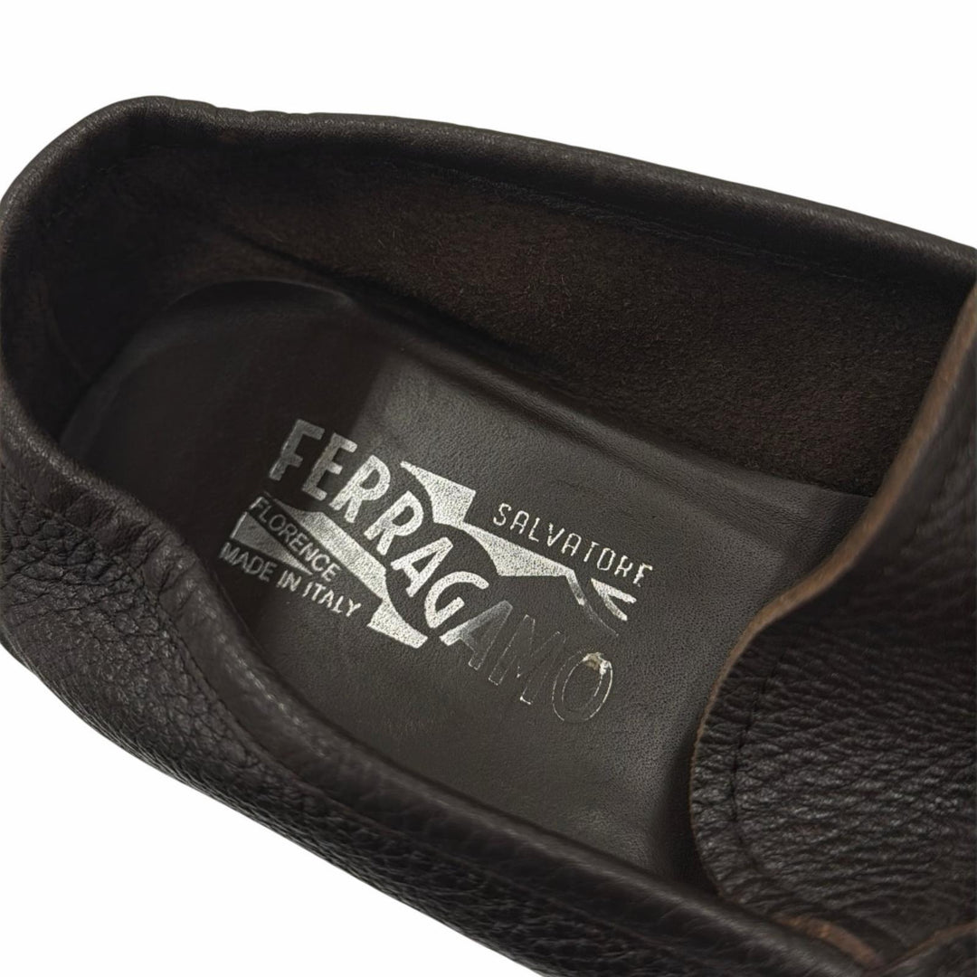 【ドンドン見直し】美品▲Salvatore Ferragamo サルヴァトーレフェラガモ ダブルガンチーニ Uモカ レザー ローファー 7.5 伊製 メンズ