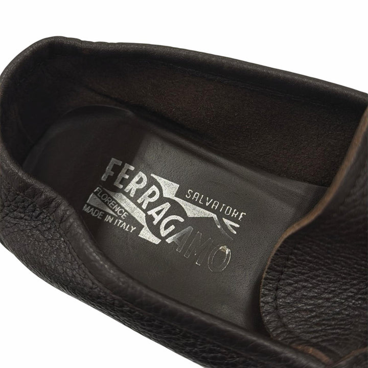 【ドンドン見直し】美品▲Salvatore Ferragamo サルヴァトーレフェラガモ ダブルガンチーニ Uモカ レザー ローファー 7.5 伊製 メンズ
