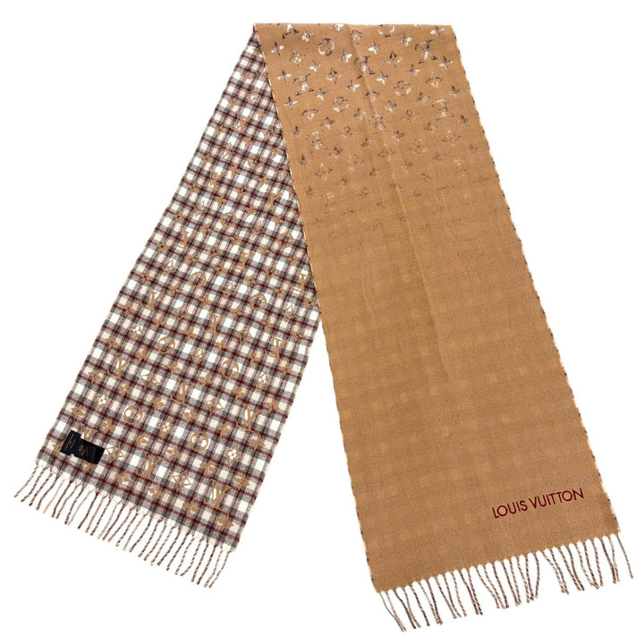 美品▼LOUIS VUITTON ルイヴィトン 2024年製 M79199 エシャルプ モノグラム グラディエントタータン カシミヤ100% 刺繍 マフラー 正規品