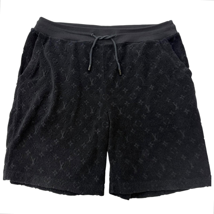 美品□LOUIS VUITTON ルイヴィトン 24SS モノグラムフレンチテリー パイル地 ショートパンツ ブラック L イタリア製 正規品 メンズ