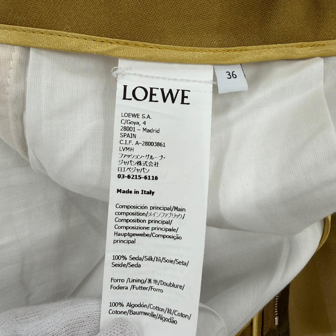 極美品☆LOEWE ロエベ S540Y04XEG シルク100％ Trousers ピクセル ワイドパンツ ゴールド 36 イタリア製 正規品 レディース
