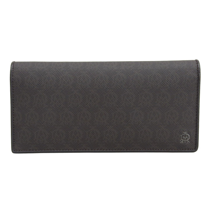 極美品▲Dunhill ダンヒル L2N710B WINDSOR 総柄 ロゴ金具 レザー ロングウォレット 二つ折り 長財布 ダークブラウン メンズ 箱付き