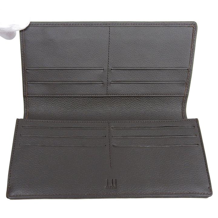 極美品▲Dunhill ダンヒル L2N710B WINDSOR 総柄 ロゴ金具 レザー ロングウォレット 二つ折り 長財布 ダークブラウン メンズ 箱付き