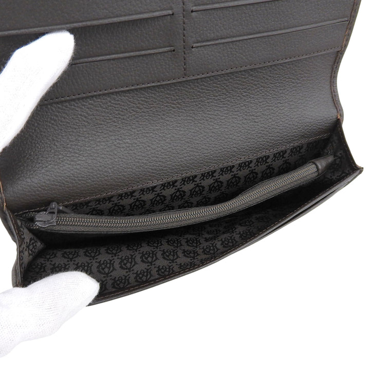 極美品▲Dunhill ダンヒル L2N710B WINDSOR 総柄 ロゴ金具 レザー ロングウォレット 二つ折り 長財布 ダークブラウン メンズ 箱付き