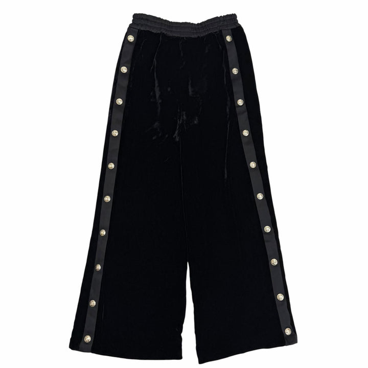 極美品★CHANEL シャネル P65296 シルク混 ココマーク サイドライン ベロア パンツ ボトムス ブラック 36 フランス製 正規品 レディース