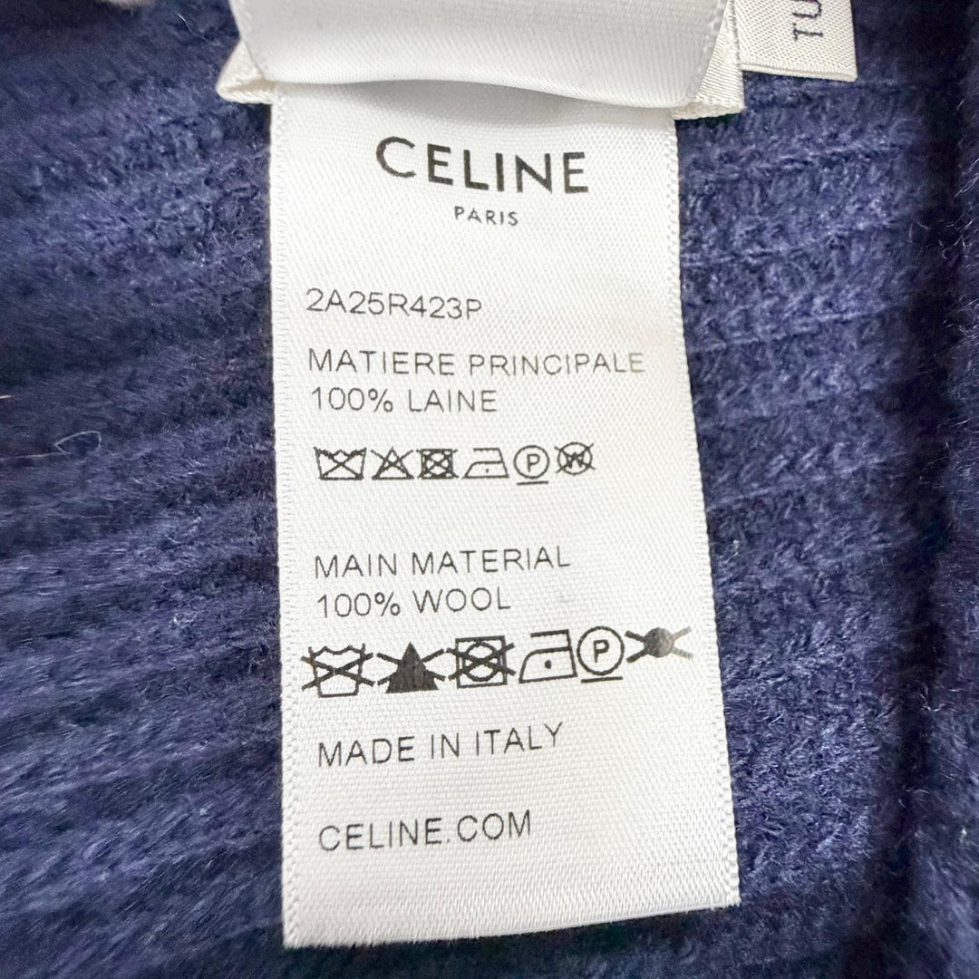 未使用品△CELINE セリーヌ 2A25R423P ウール100% ロゴ ニット帽 ニットキャップ ネイビー 帽子 ホワイト 伊製 正規品 レディース メンズ