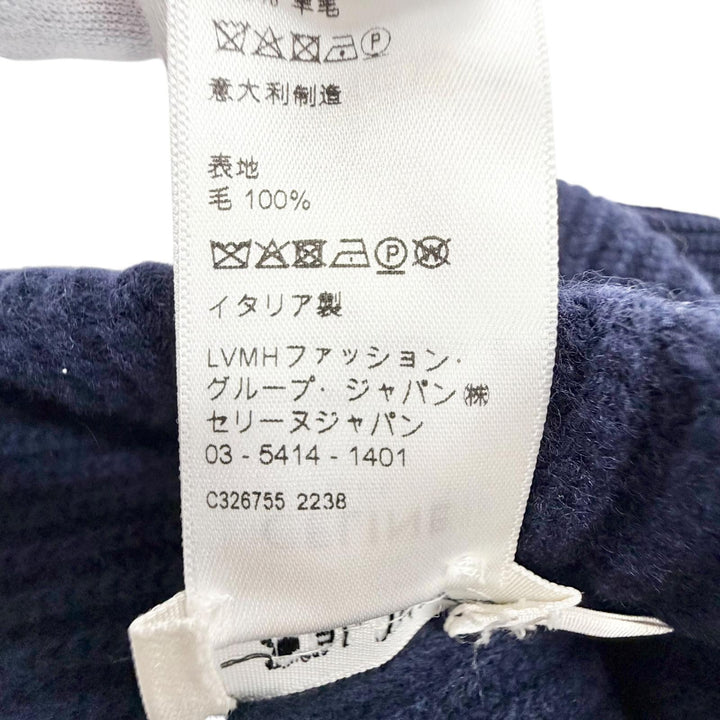 未使用品△CELINE セリーヌ 2A25R423P ウール100% ロゴ ニット帽 ニットキャップ ネイビー 帽子 ホワイト 伊製 正規品 レディース メンズ