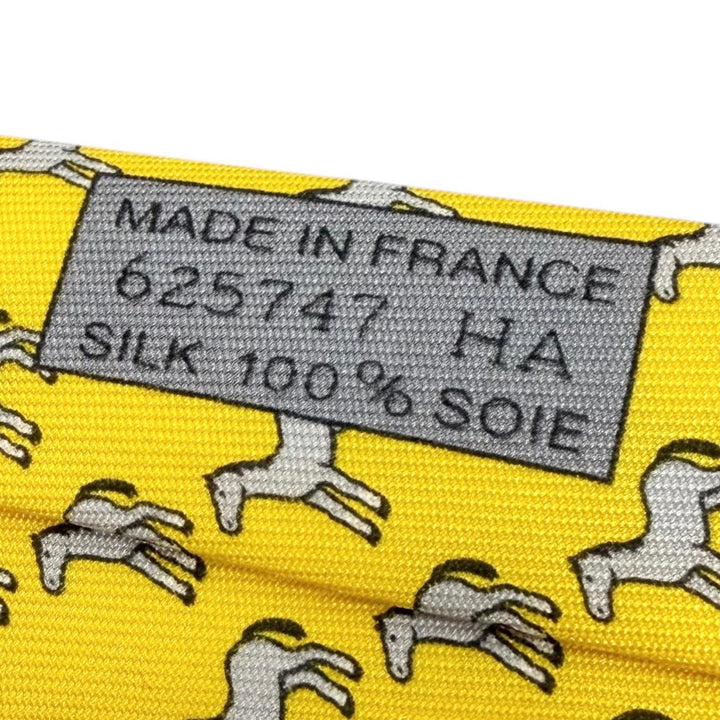 未使用品▼HERMES エルメス シルク100% JAUNE/GRIS CLAIR クラヴァット 折り紙 ホース 馬 ネクタイ フランス製 メンズ ビジネス◎