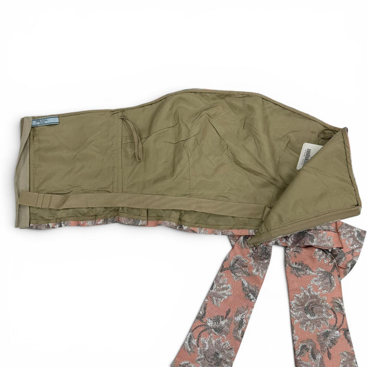 極美品☆PRADA プラダ P957E コットン ジャガード リボンデザイン ビスチェ トップス ピンク シルバー 42 イタリア製 正規品 レディース