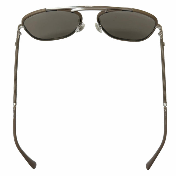 美品□CHANEL シャネル 4230-Q レザー使い ココマーク ミラーレンズ アビエーターサングラス グレージュ 55□16-140 イタリア製 メンズ