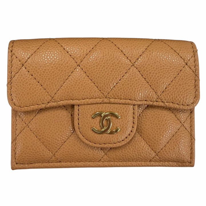 未使用品☆CHANEL シャネル AP0230 クラシック スモール フラップ ウォレット キャビアスキン ココマーク マトラッセ 財布 ブラウン