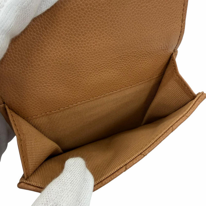 未使用品☆CHANEL シャネル AP0230 クラシック スモール フラップ ウォレット キャビアスキン ココマーク マトラッセ 財布 ブラウン
