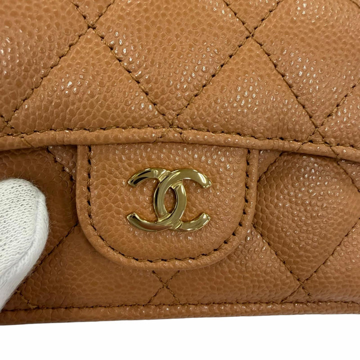 未使用品☆CHANEL シャネル AP0230 クラシック スモール フラップ ウォレット キャビアスキン ココマーク マトラッセ 財布 ブラウン