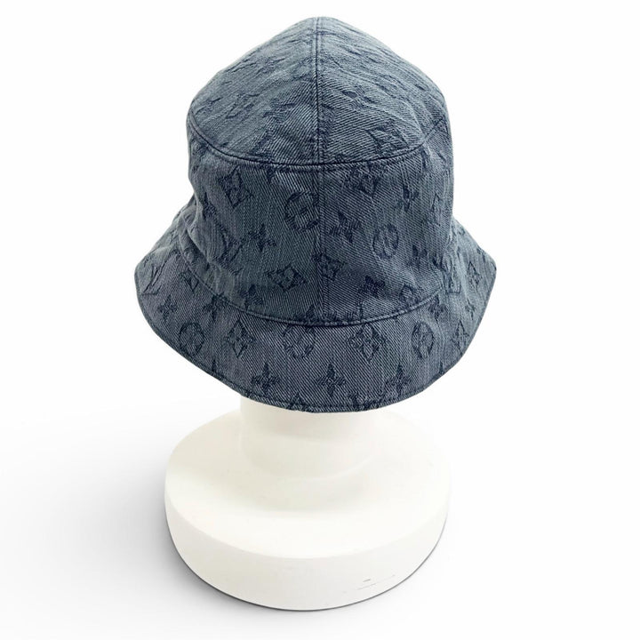 美品△LOUIS VUITTON ルイヴィトン MP2441 シャポー モノグラムデニム リバーシブル バケットハット 帽子 インディゴブルー L 正規品