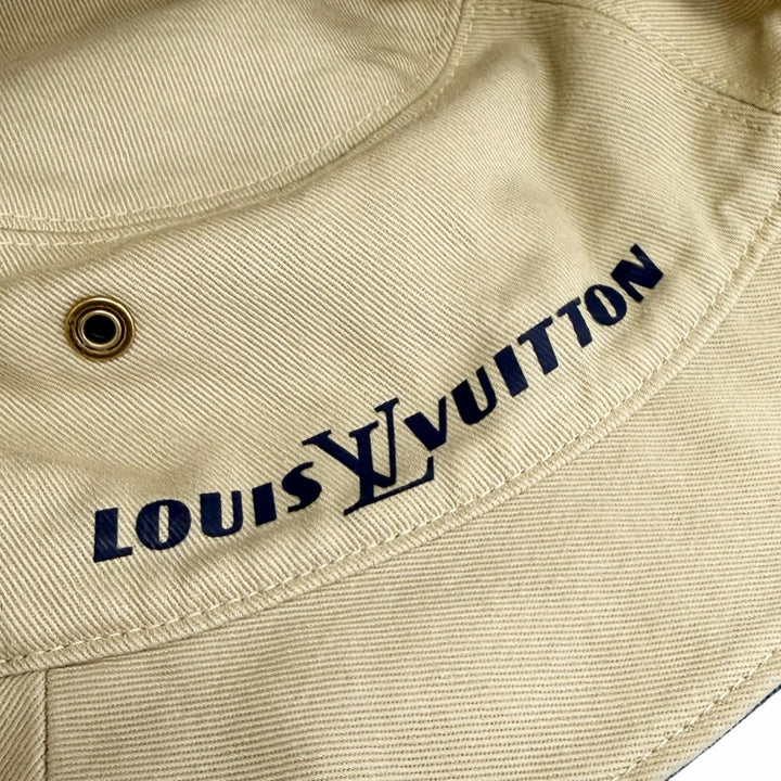 美品△LOUIS VUITTON ルイヴィトン MP2441 シャポー モノグラムデニム リバーシブル バケットハット 帽子 インディゴブルー L 正規品