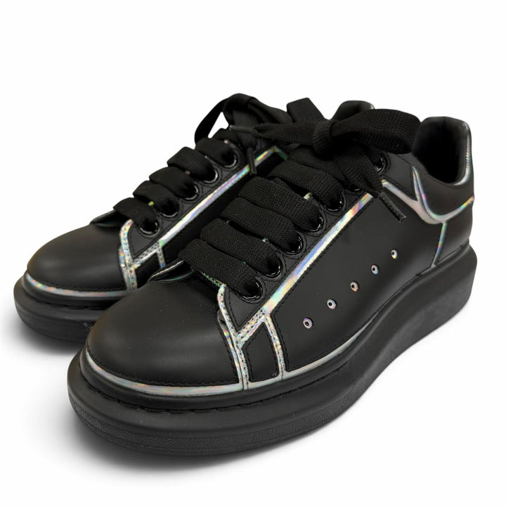 美品☆Alexander McQueen アレキサンダーマックイーン 645868 レザー リフレクターロゴ スニーカー ブラック 39.5 イタリア製 レディース