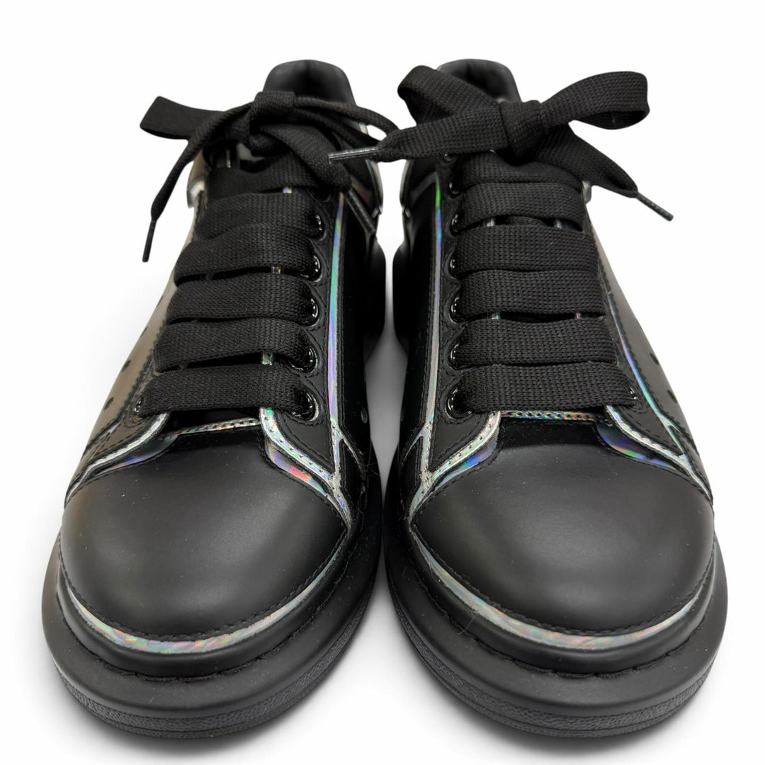 美品☆Alexander McQueen アレキサンダーマックイーン 645868 レザー リフレクターロゴ スニーカー ブラック 39.5 イタリア製 レディース