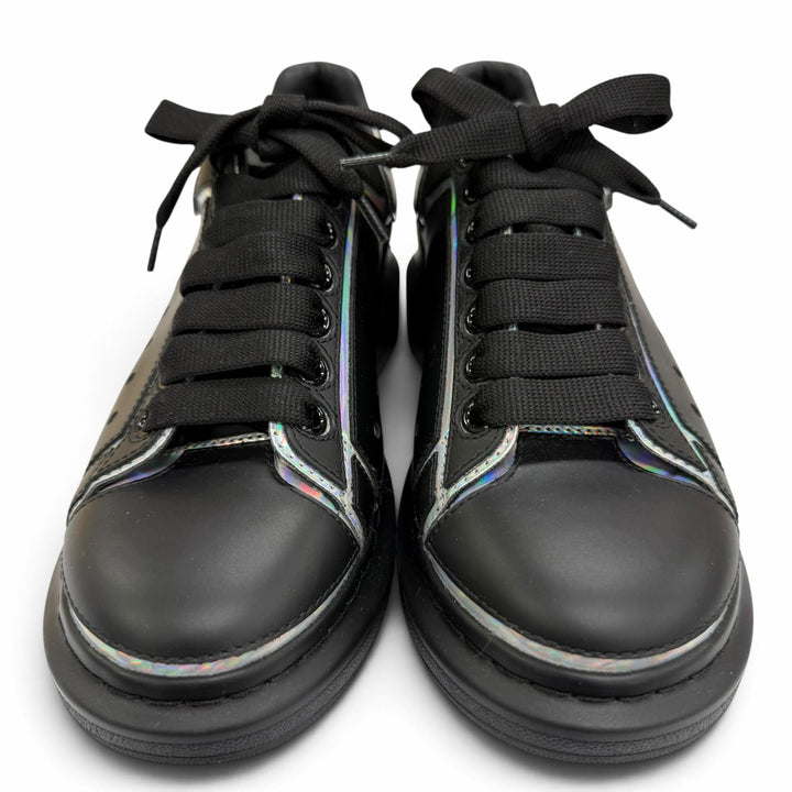 美品☆Alexander McQueen アレキサンダーマックイーン 645868 レザー リフレクターロゴ スニーカー ブラック 39.5 イタリア製 レディース
