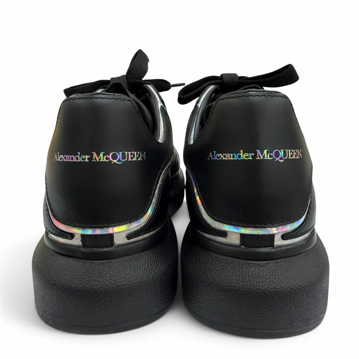美品☆Alexander McQueen アレキサンダーマックイーン 645868 レザー リフレクターロゴ スニーカー ブラック 39.5 イタリア製 レディース