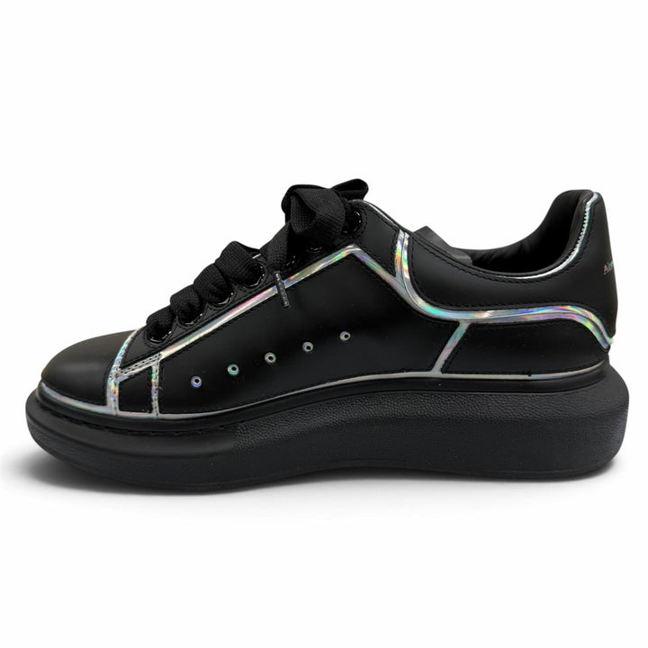 美品☆Alexander McQueen アレキサンダーマックイーン 645868 レザー リフレクターロゴ スニーカー ブラック 39.5 イタリア製 レディース