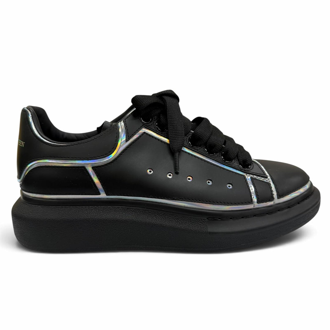 美品☆Alexander McQueen アレキサンダーマックイーン 645868 レザー リフレクターロゴ スニーカー ブラック 39.5 イタリア製 レディース