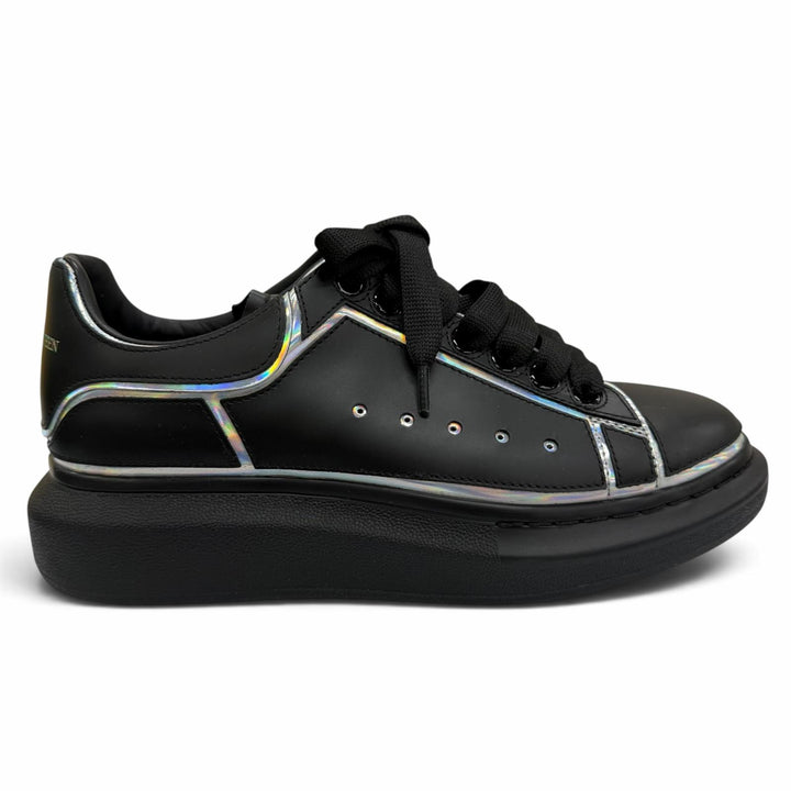 美品☆Alexander McQueen アレキサンダーマックイーン 645868 レザー リフレクターロゴ スニーカー ブラック 39.5 イタリア製 レディース