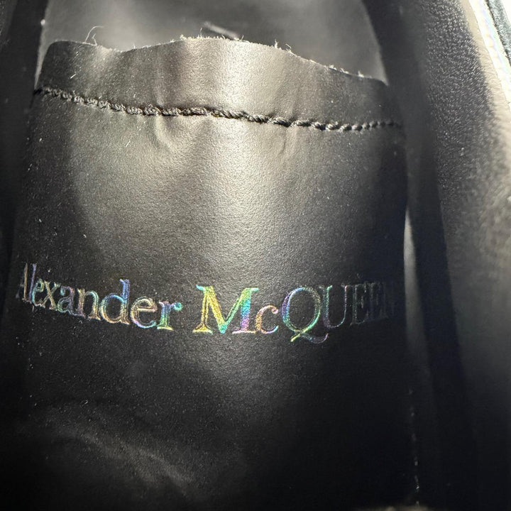 美品☆Alexander McQueen アレキサンダーマックイーン 645868 レザー リフレクターロゴ スニーカー ブラック 39.5 イタリア製 レディース